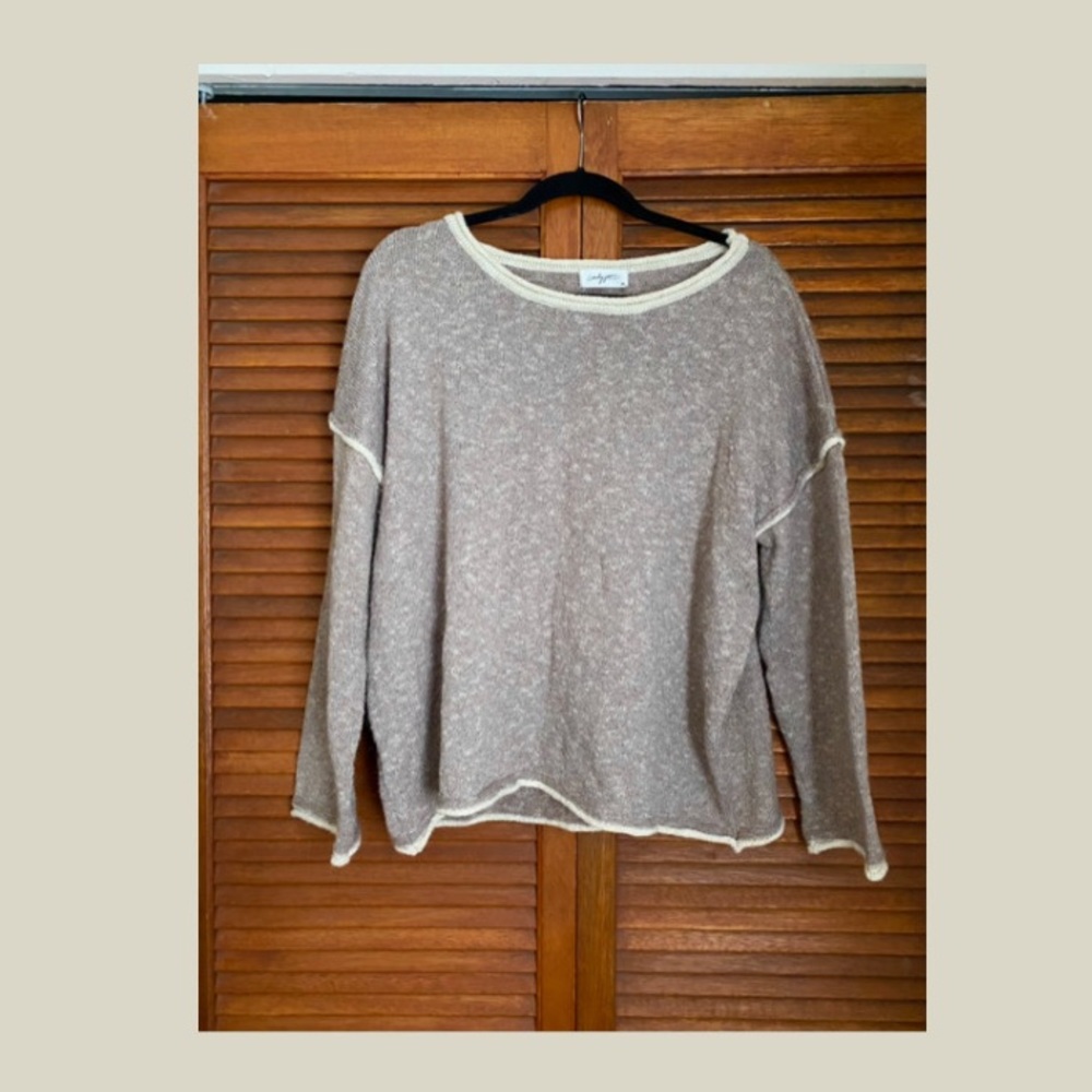 CJLA Sweater | Taupe with Cream Trim